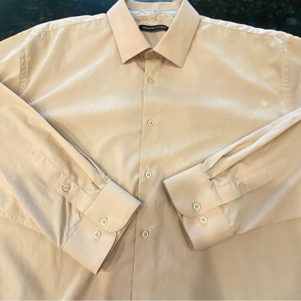 Adrianne Vittadini XL Mens Dress Shirt LONG Sleeve Cream Button Up 17.5 X 35 EUC